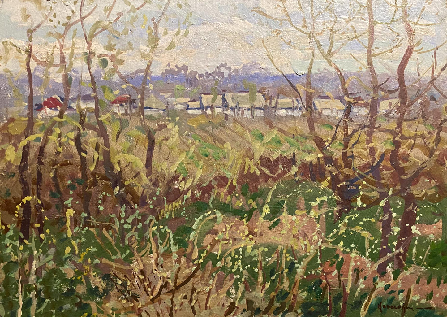 Oil painting Young days by Georgy Kolosovsky: impressionist rural landscape