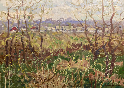 Oil painting Young days by Georgy Kolosovsky: impressionist rural landscape