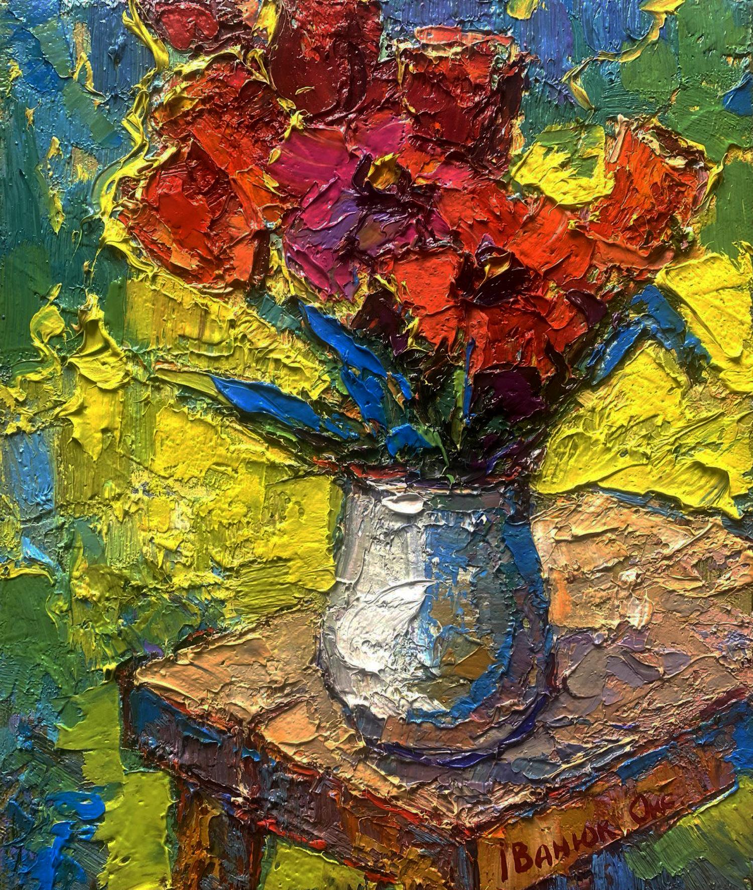 Oil painting The colorful whisper of tulips by Oksana Ivanyuk