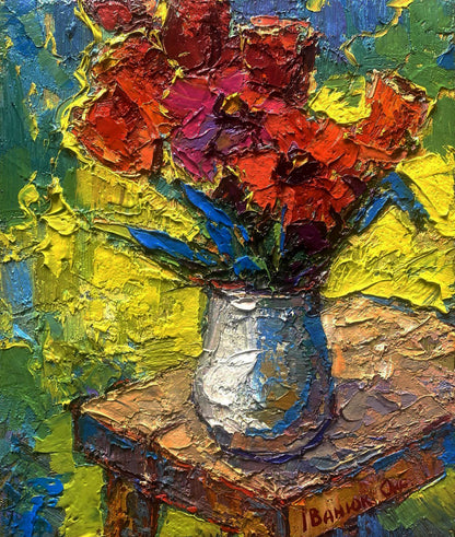 Oil painting The colorful whisper of tulips by Oksana Ivanyuk