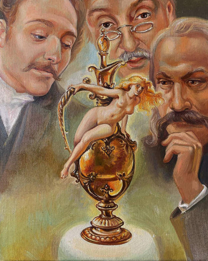 Golden ornate decanter with nude figure in Natalia Bulat oil painting