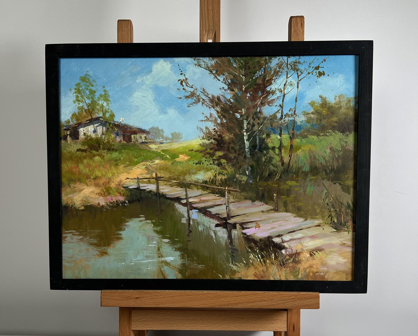 Oil painting The Road Leading Home by Yuriy Suprunchuk rustic bridge scene