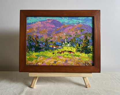 Oil painting In the mountain fields by Oleksiy Ivanyuk in wooden frame