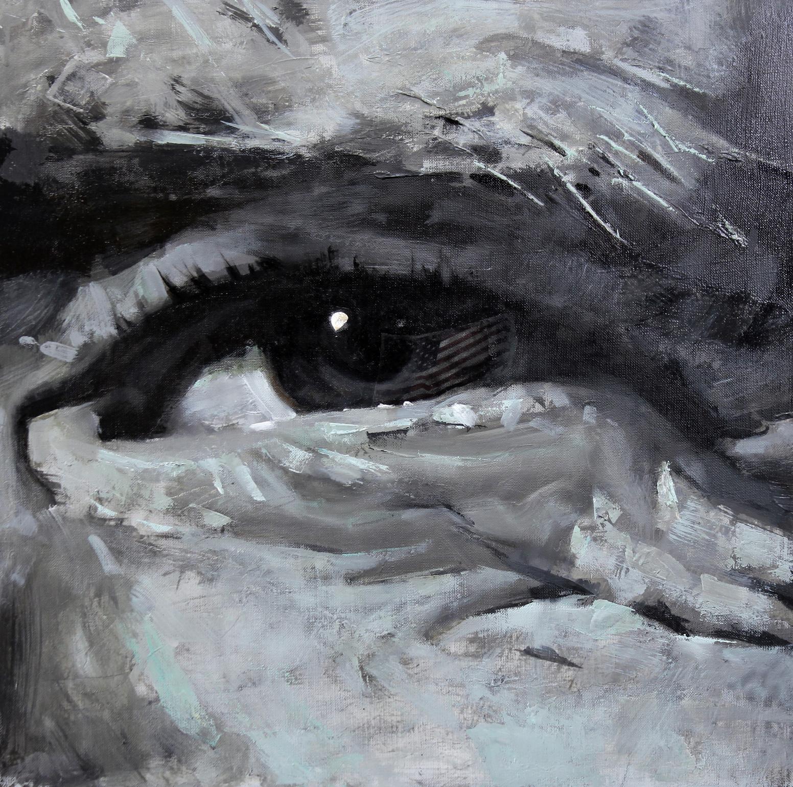 Textured gray oil painting of human eye by Josef Ed Potapenkov