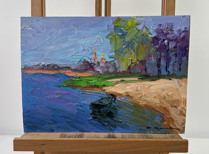 Vibrant impressionist oil painting Summer river bank by Boris Serdyuk