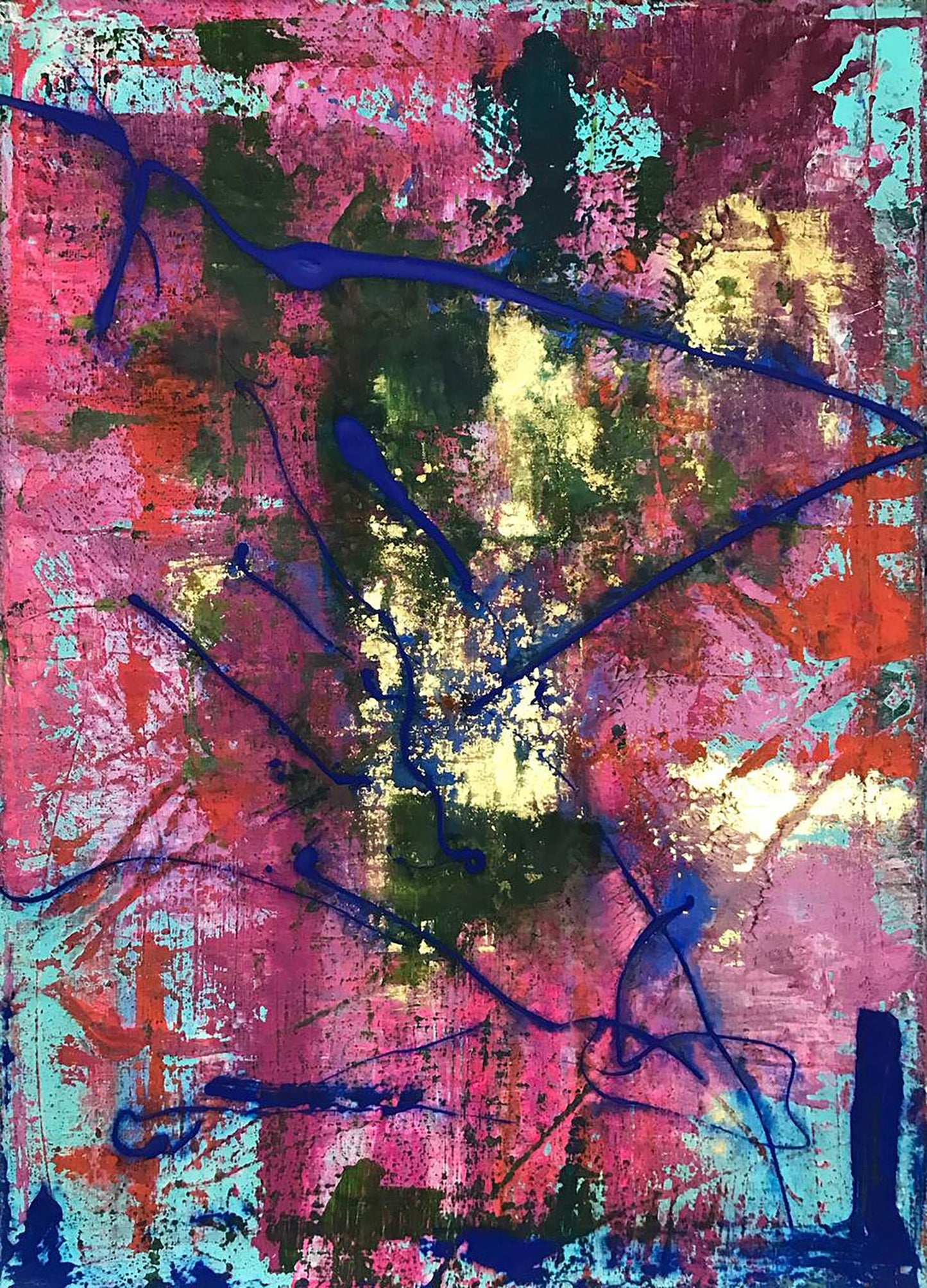 Vibrant Delight Olga Melezhik acrylic painting in pink, red, teal, blue