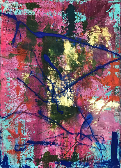 Vibrant Delight Olga Melezhik acrylic painting in pink, red, teal, blue