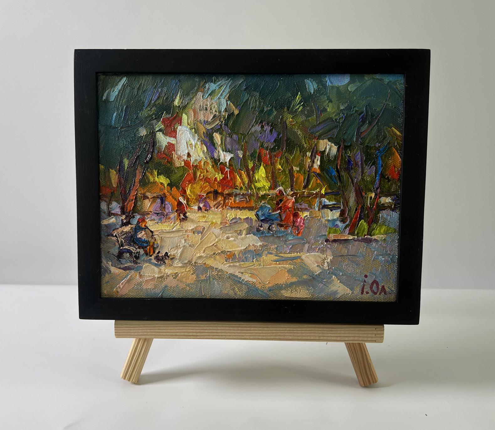 Vibrant impressionist oil painting On a walk in the park by Oleksiy Ivanyuk in black frame