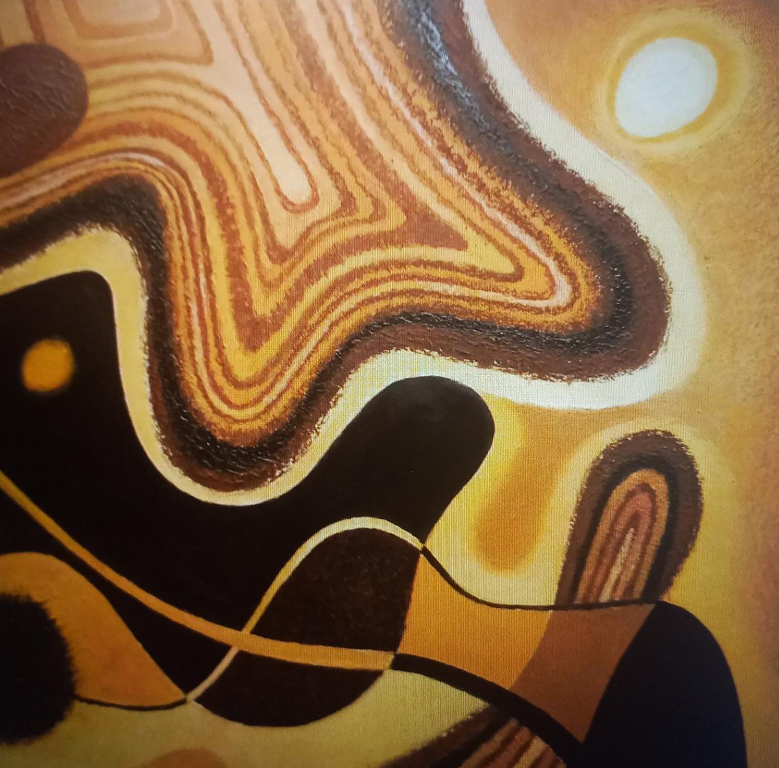 Oil painting Influx by Alexander Strashevich with swirling browns and golds