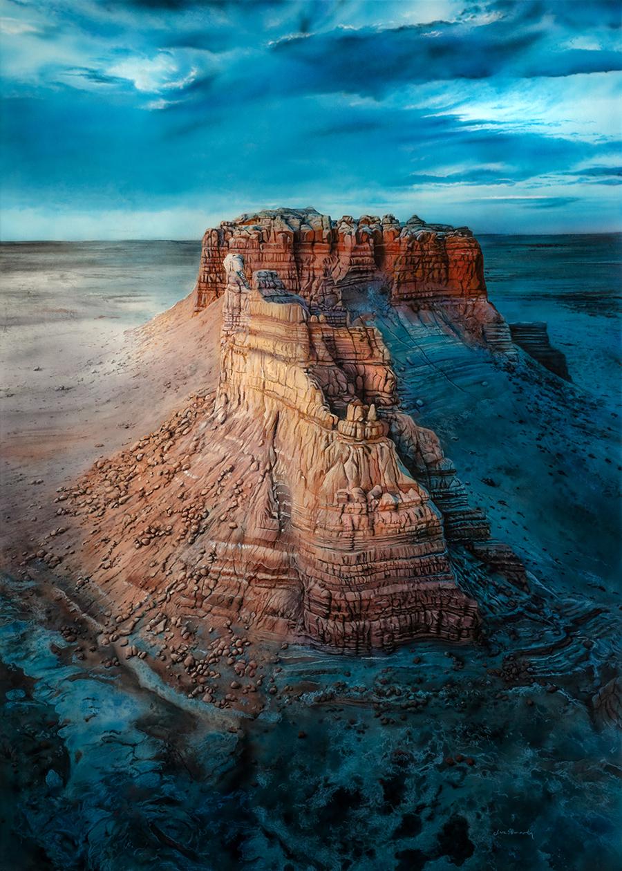 Acrylic painting Lonely Mountain in the Badlands Johannes Wessmark