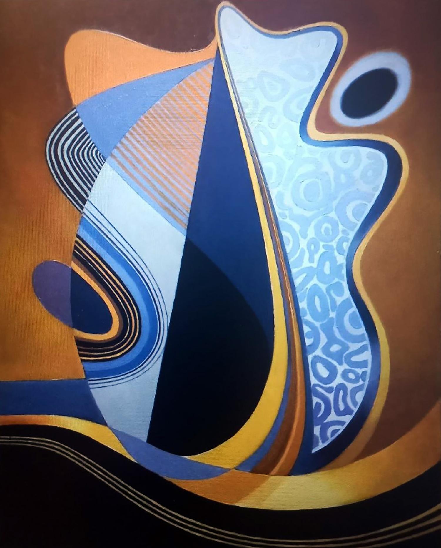 Oil painting Sail by Alexander Strashevich: blue orange black geometric shapes