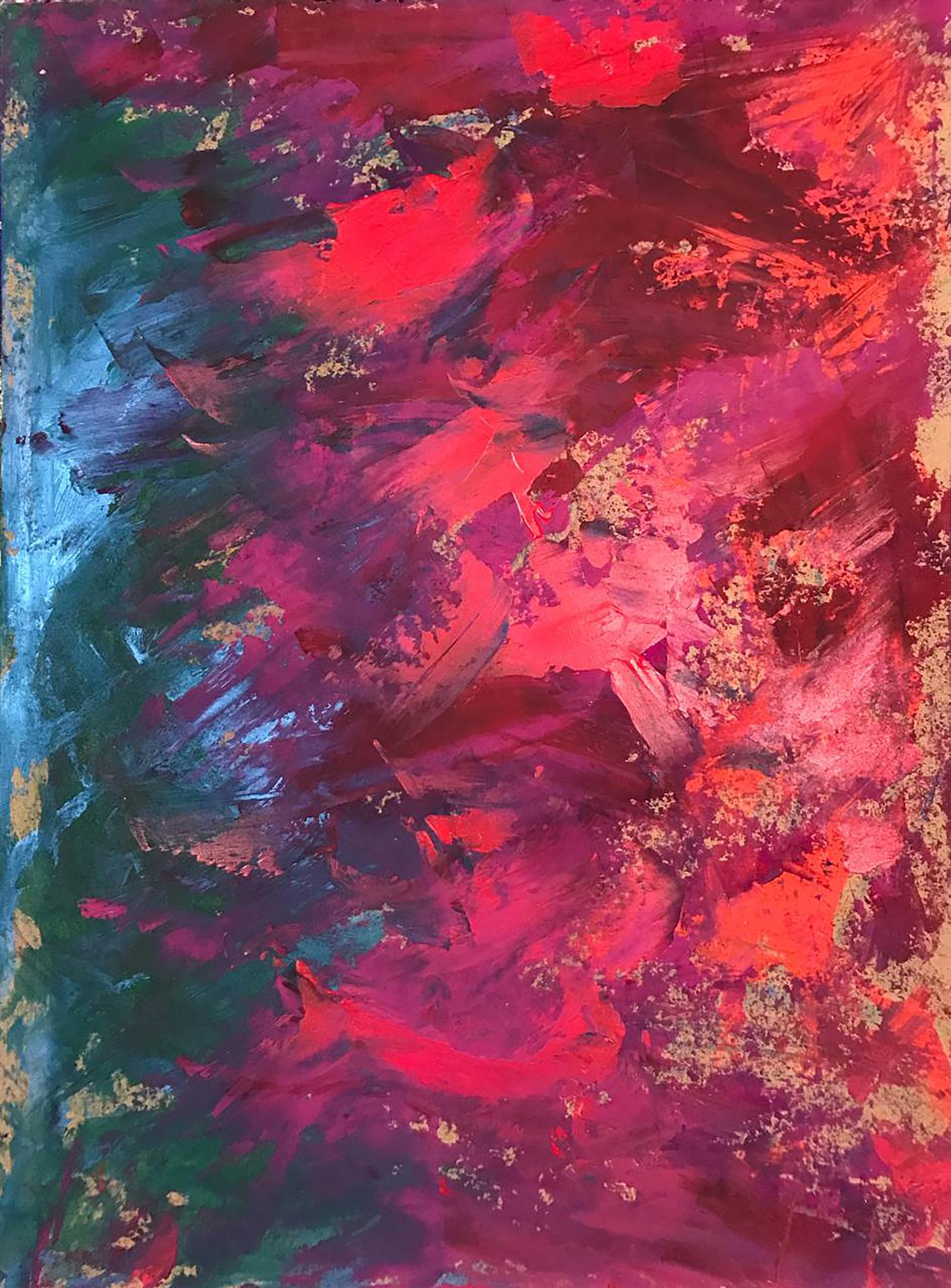 Vibrant acrylic painting Colors inside by Olga Melezhik with bold reds, purples, blues