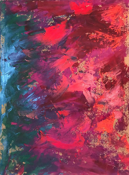 Vibrant acrylic painting Colors inside by Olga Melezhik with bold reds, purples, blues