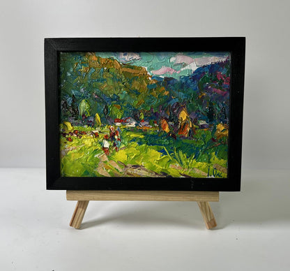 Oil painting Hot summer month by Oksana Ivanyuk in black frame