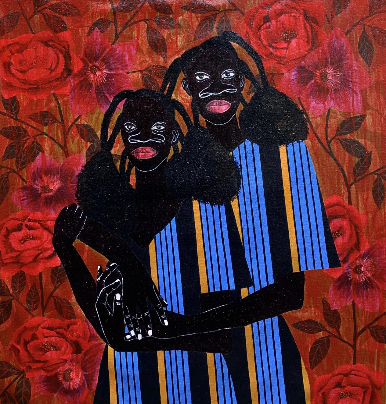 Acrylic painting We Hold Each Other by Akintomide Akinshola