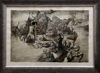 Framed black-and-white etching of Musics Caprice by Yuriy Laptev