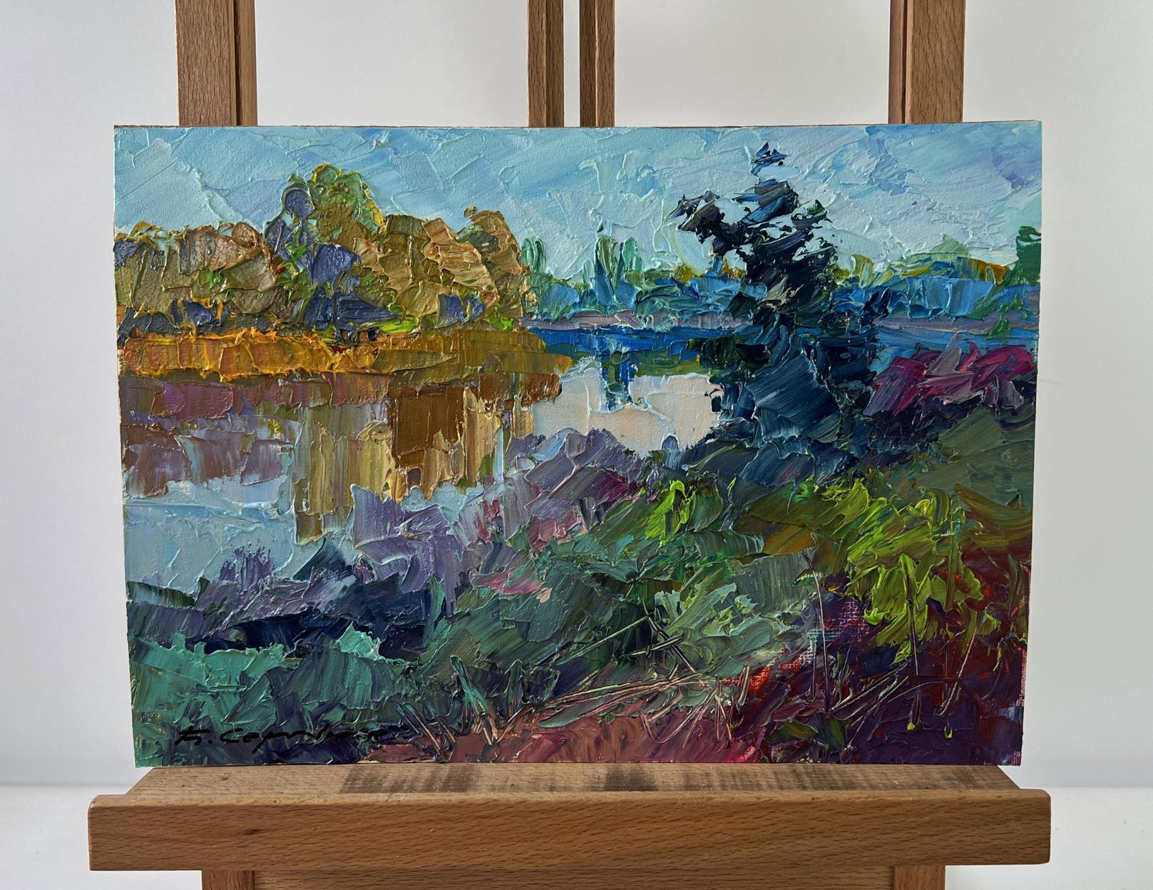 Oil painting The world is in water by Boris Serdyuk, vibrant lake landscape