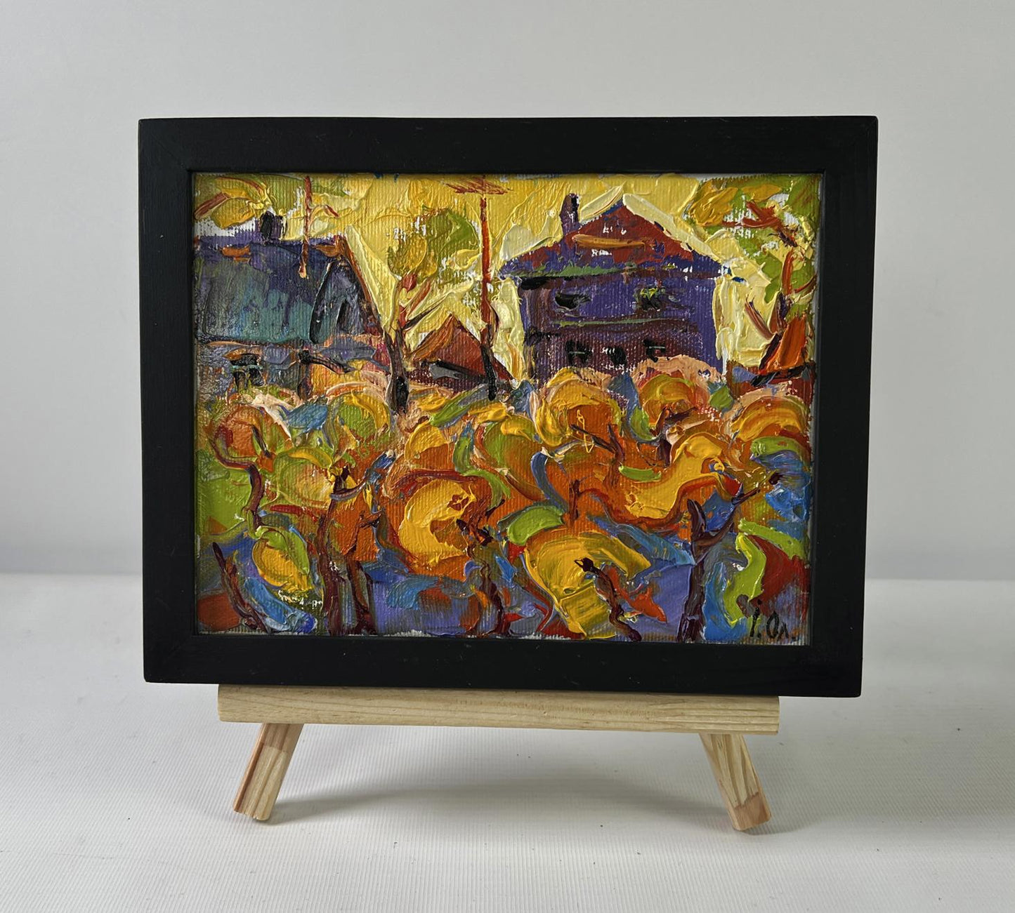 Oil painting Autumn yellow sunset by Oleksiy Ivanyuk in black frame