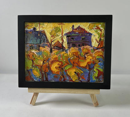 Oil painting Autumn yellow sunset by Oleksiy Ivanyuk in black frame