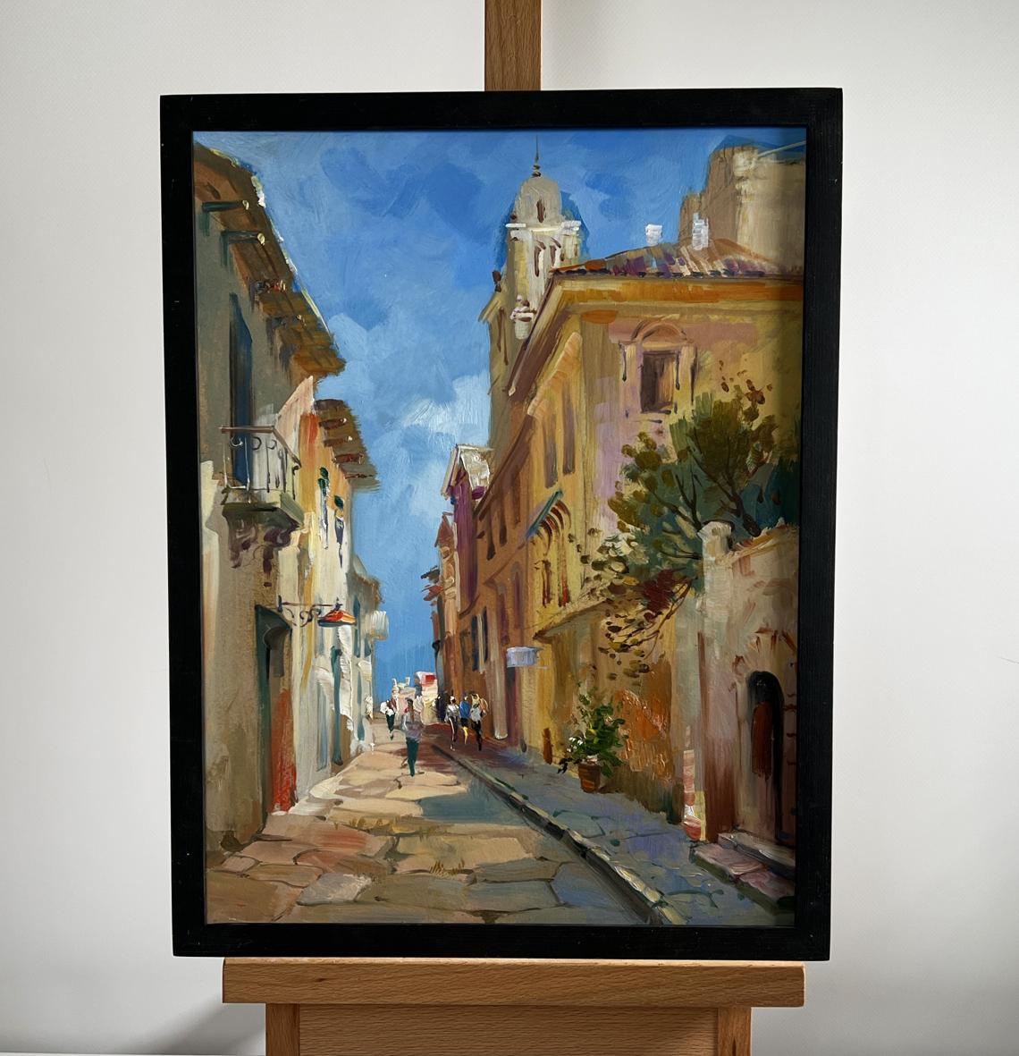 Oil painting Old alley of the city by Yuriy Suprunchuk in black frame