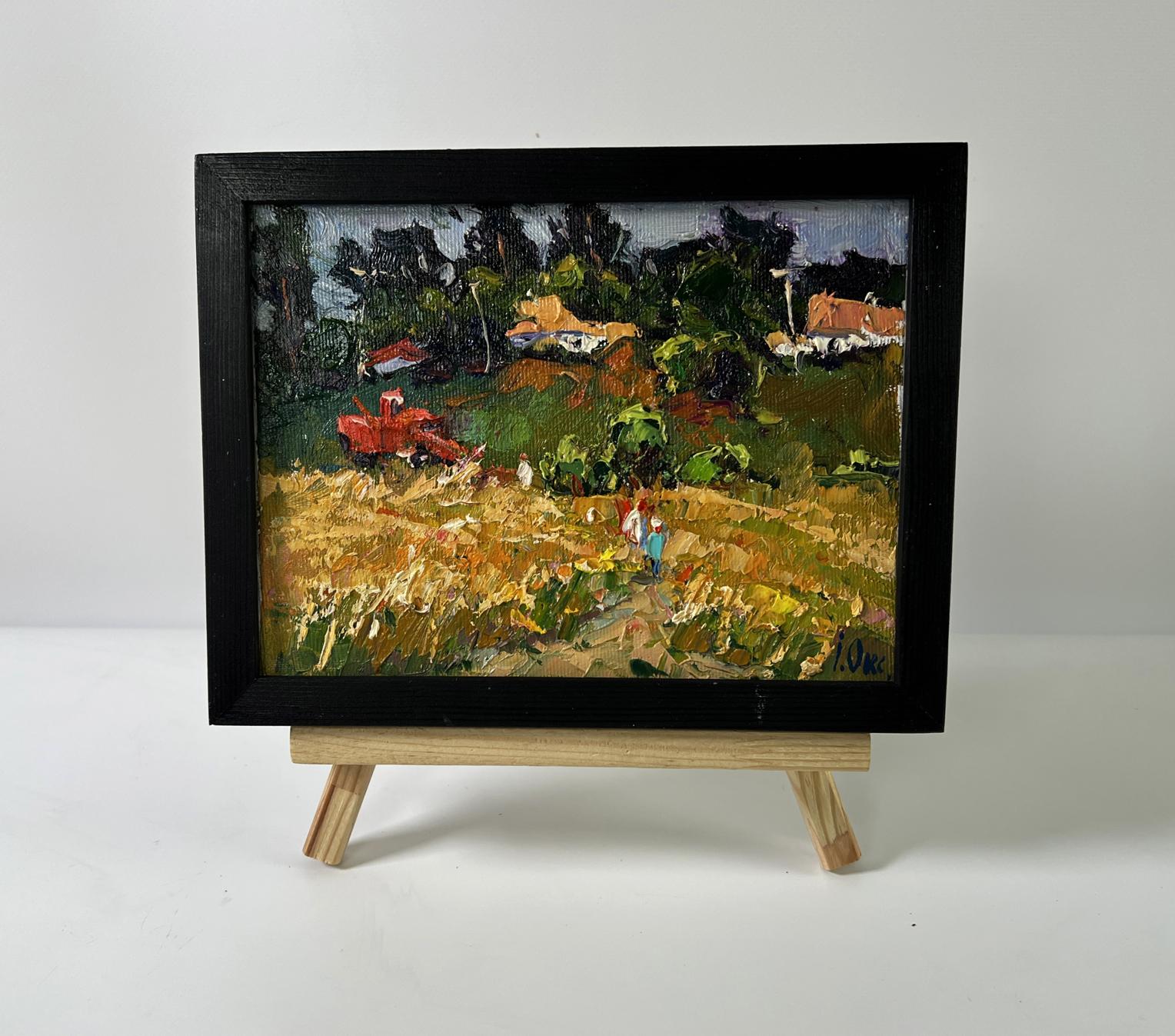 Oil painting Village wheat fields by Oksana Ivanyuk vibrant rural scene