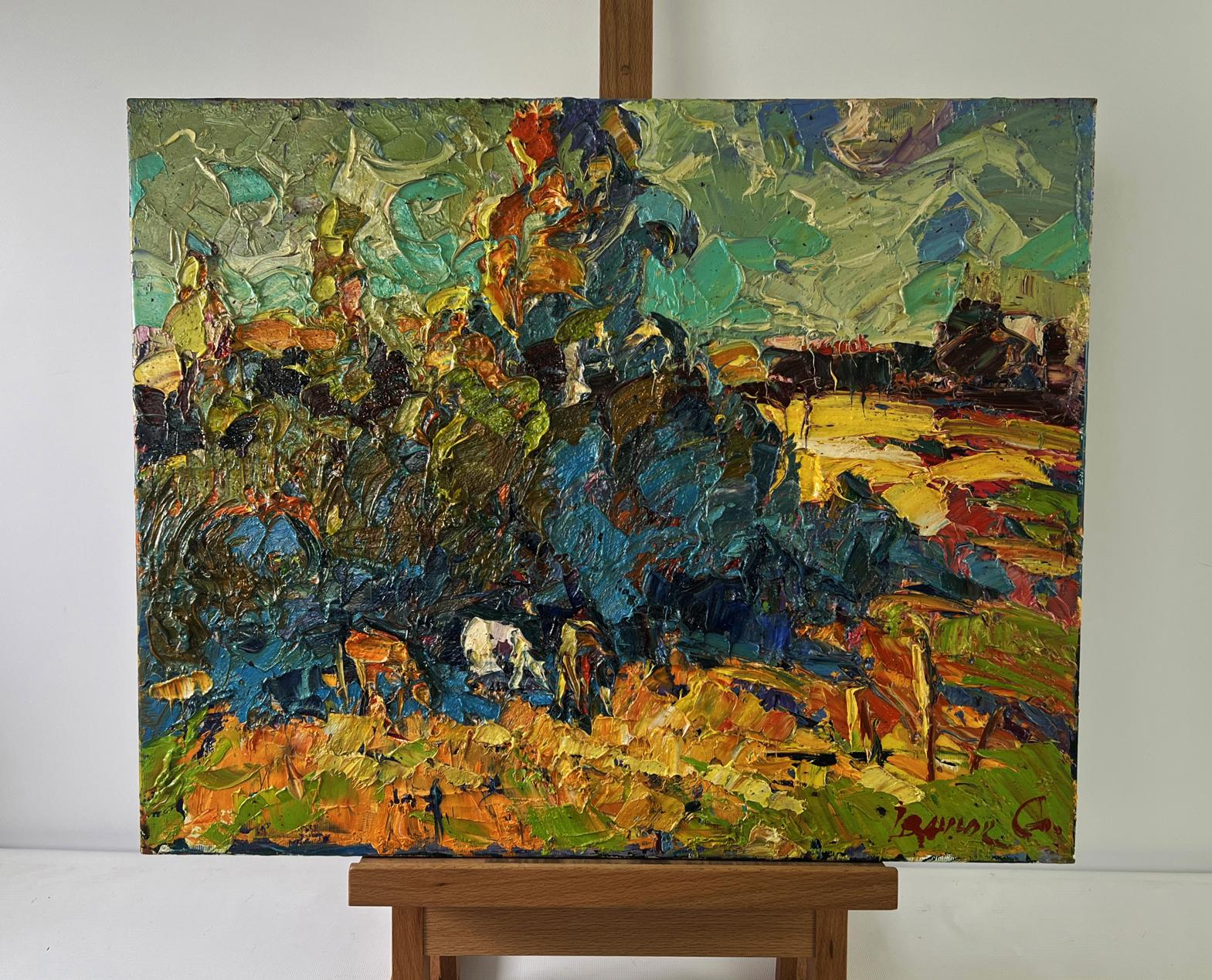 Oil painting Autumn aflame of fire by Oleksiy Ivanyuk rural landscape