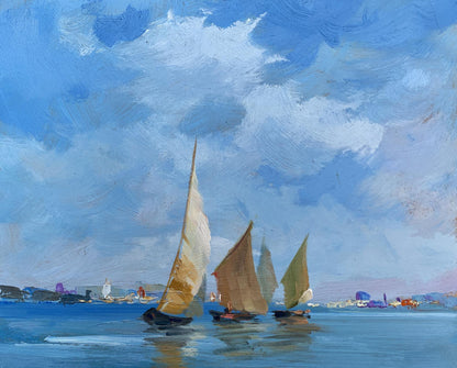 Oil painting of sailboats at sea by Yuriy Suprunchuk