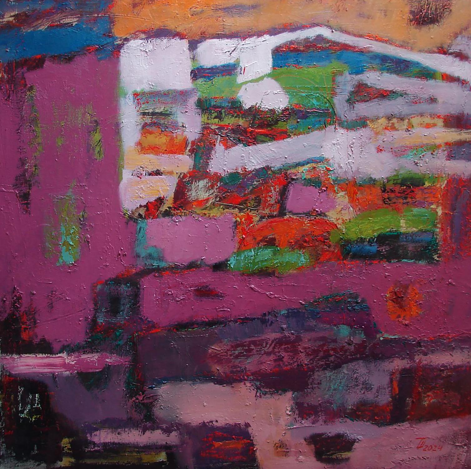 Vibrant abstract oil painting of blackberry flowers by Tatyana Shulyak