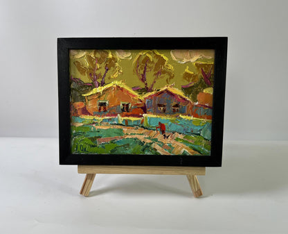Oil painting A warm village evening by Oleksiy Ivanyuk in black frame