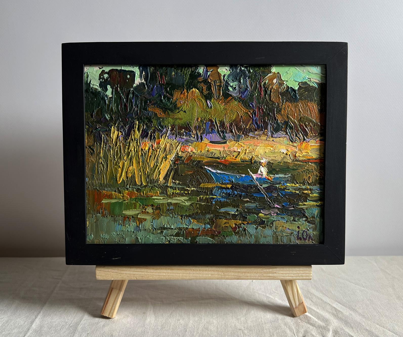 Framed impressionist oil painting I swim to the river bank by Oleksiy Ivanyuk
