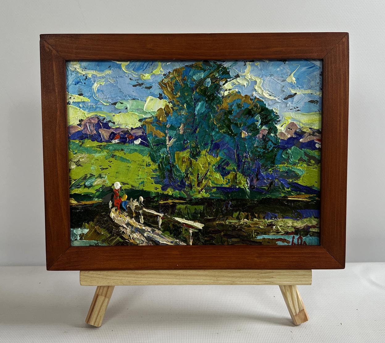 Oleksiy Ivanyuk On the spring river impressionist oil painting in wood frame