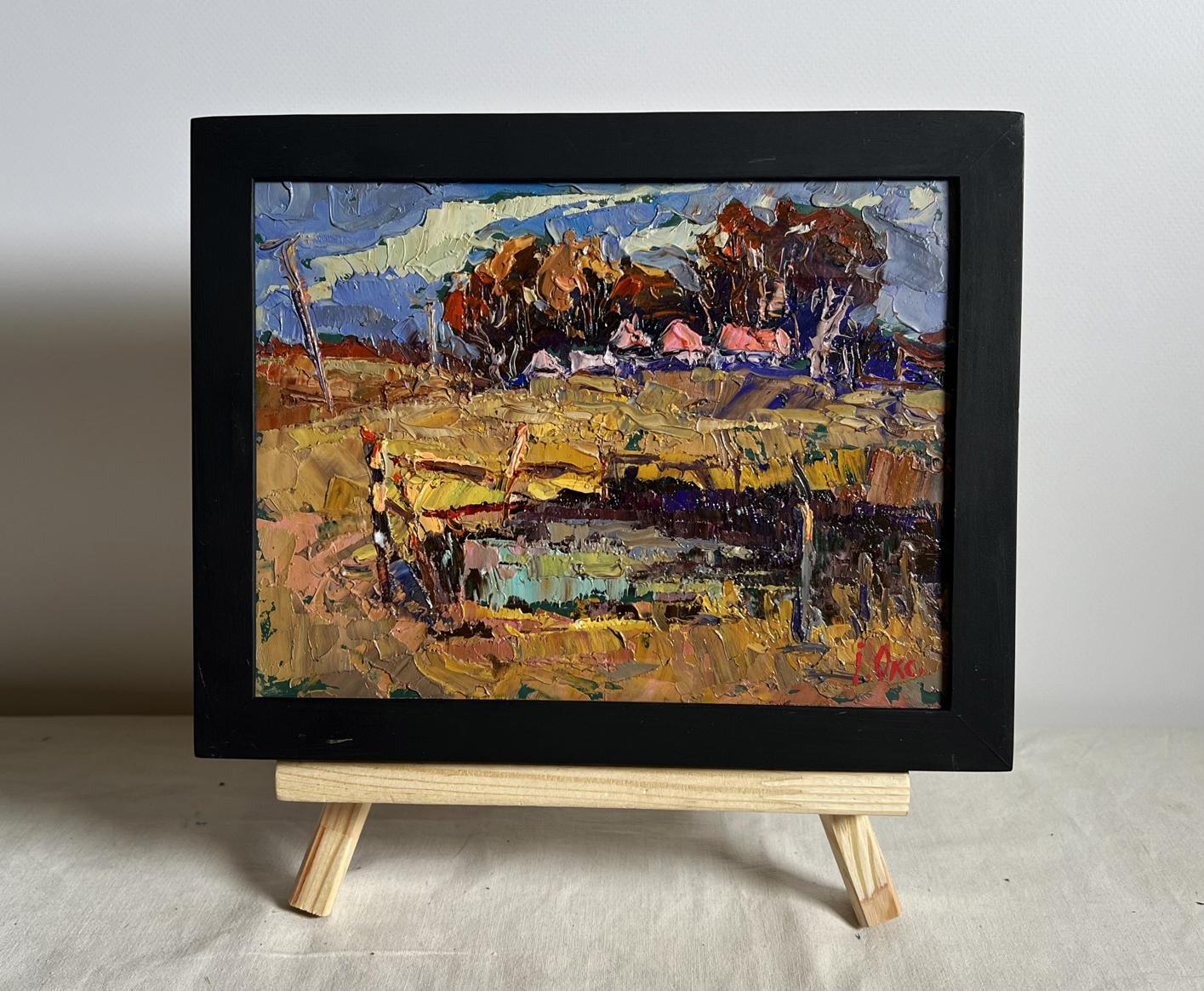 Oil painting There is a pond near the village by Oksana Ivanyuk in black frame