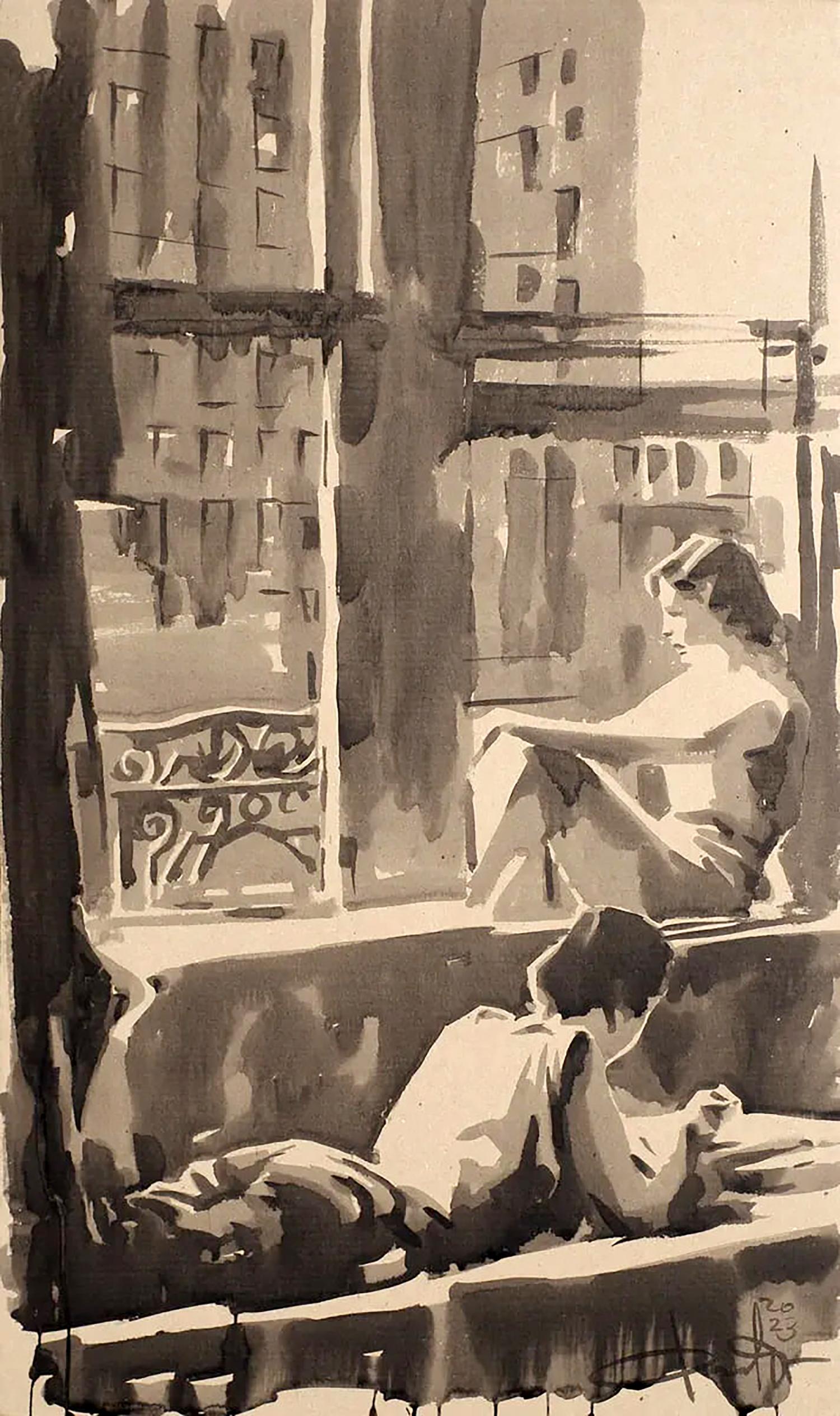 Sepia watercolor Ink painting Forgotten Pleasures by Dima Filatov