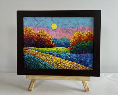 Oil painting Pink gentle sunset V. Zadorozhnya in black frame