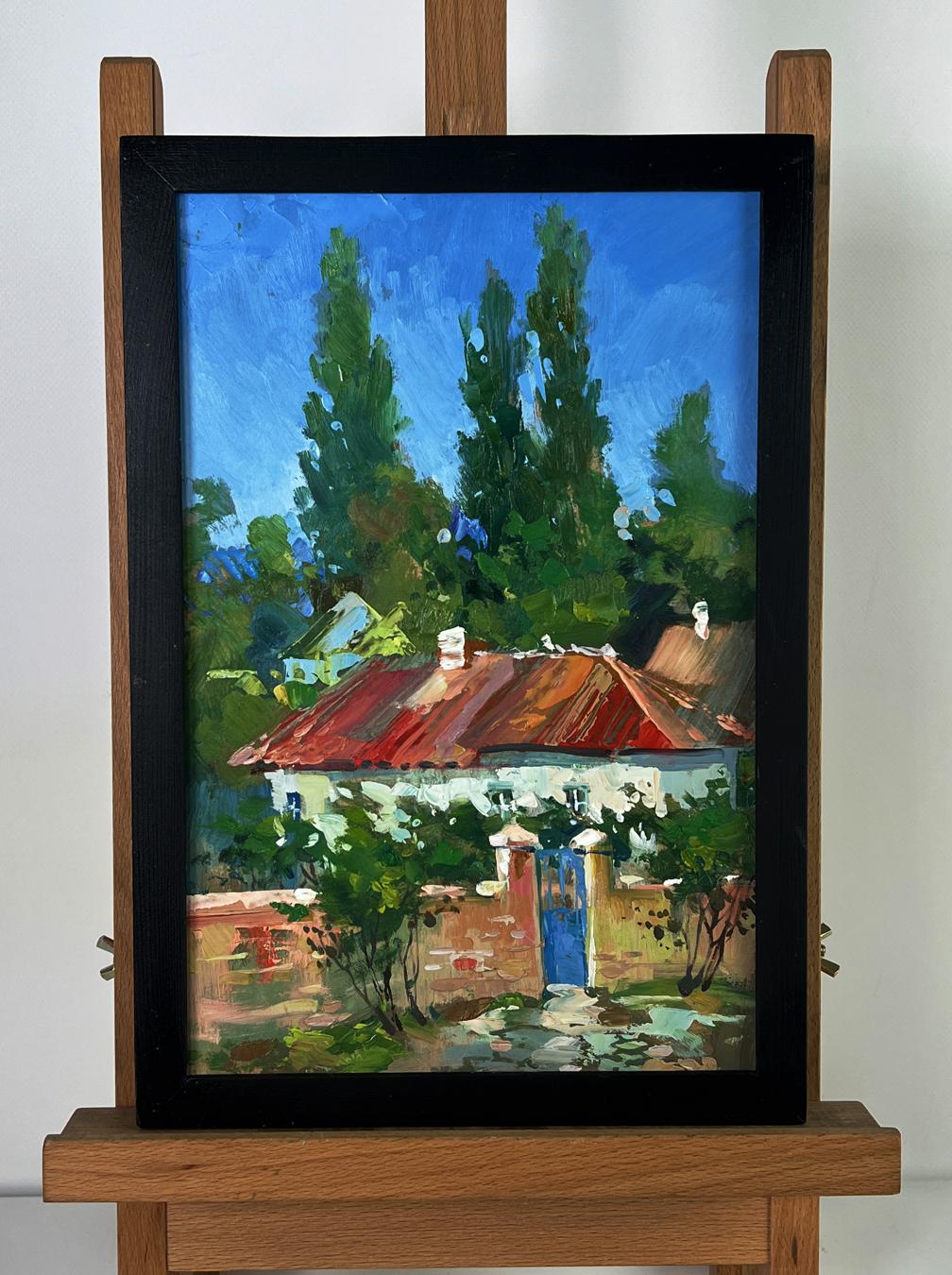 Oil painting of village courtyard with rustic house by Yuriy Suprunchuk