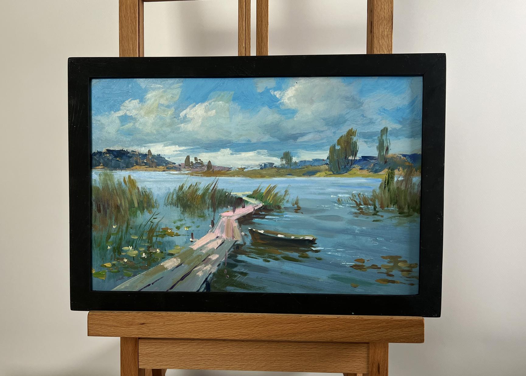 Oil painting Quiet Flow of the River by Yuriy Suprunchuk lakeside scene