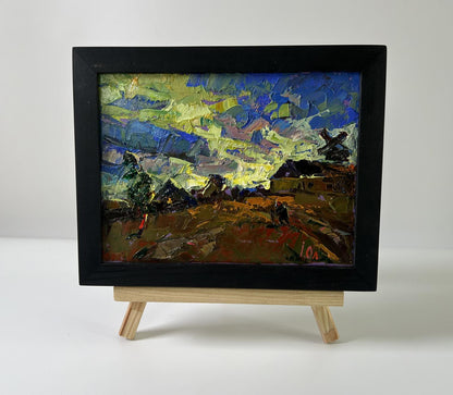 Oil painting of colorful village sky by Oleksiy Ivanyuk