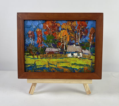 Oil painting The gold of an October day by Oksana Ivanyuk in wood frame