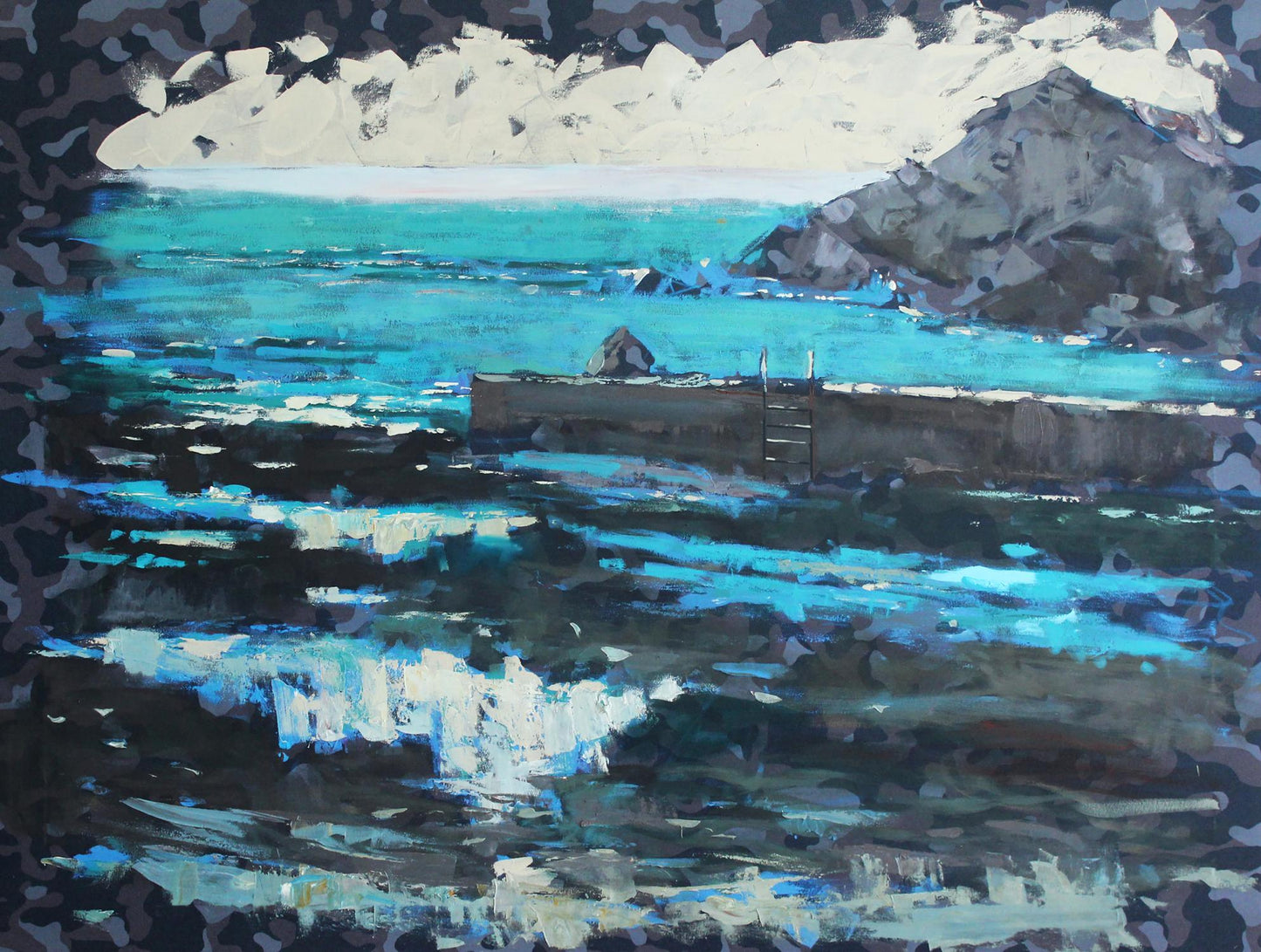 Oil painting Sanatorium by the Sea by Ed Potapenkov, rugged turquoise coast