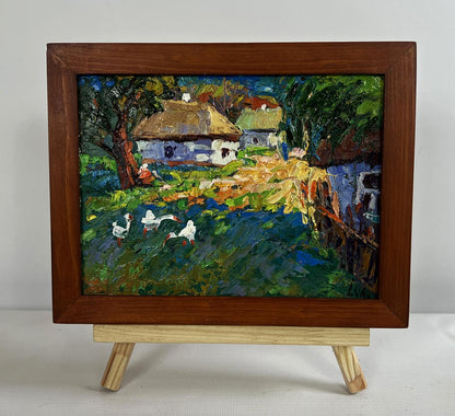 Oil painting Morning street of the village by Oleksiy Ivanyuk, rustic village scene