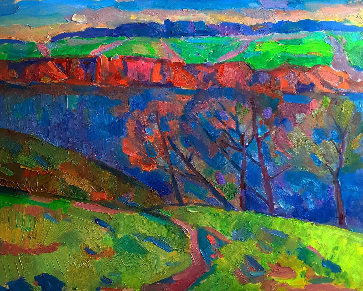 Oil painting Autumn silence on the shore by Pavel Dobrev impressionist landscape