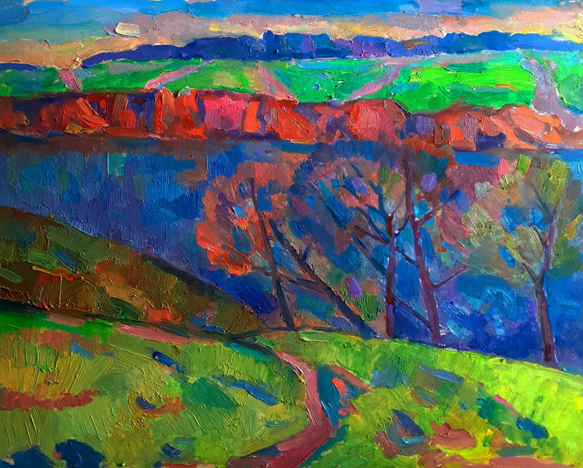 Oil painting Autumn silence on the shore by Pavel Dobrev impressionist landscape