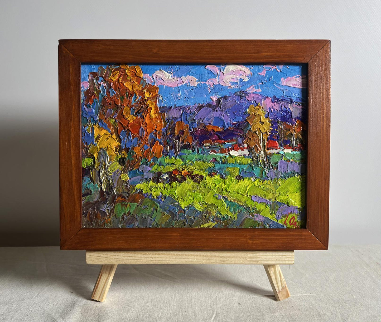 Oil painting Early in the morning in the field by Oleksiy Ivanyuk in wooden frame