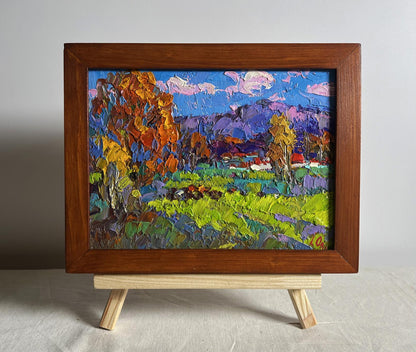 Oil painting Early in the morning in the field by Oleksiy Ivanyuk in wooden frame
