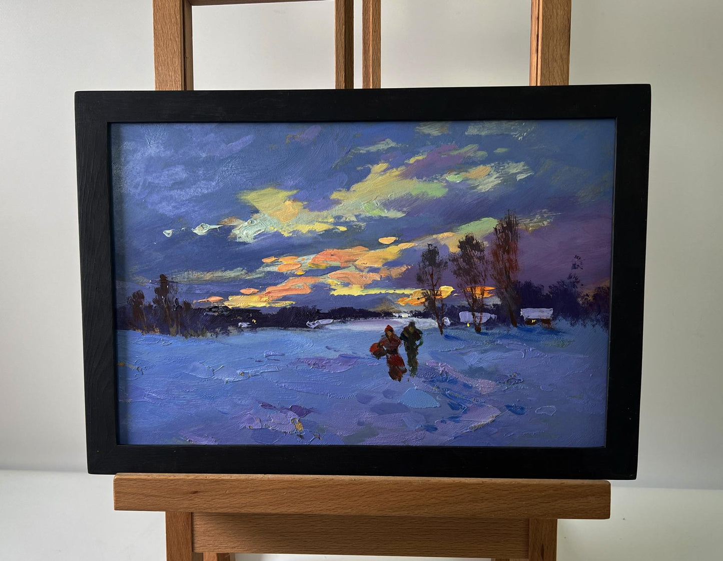 Oil painting Winter sunset by Yuriy Suprunchuk snowy dusk landscape
