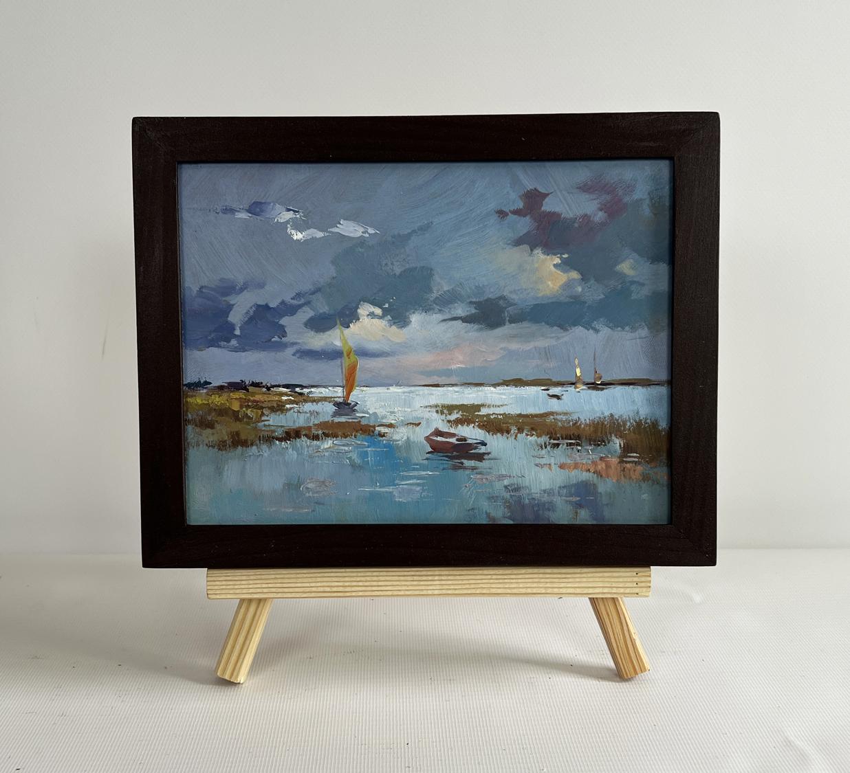 Oil painting A quiet evening by the river Yuriy Suprunchuk on easel