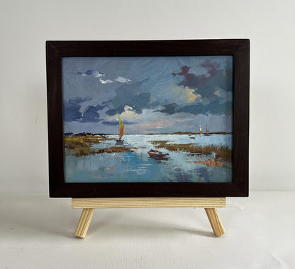 Oil painting A quiet evening by the river Yuriy Suprunchuk on easel