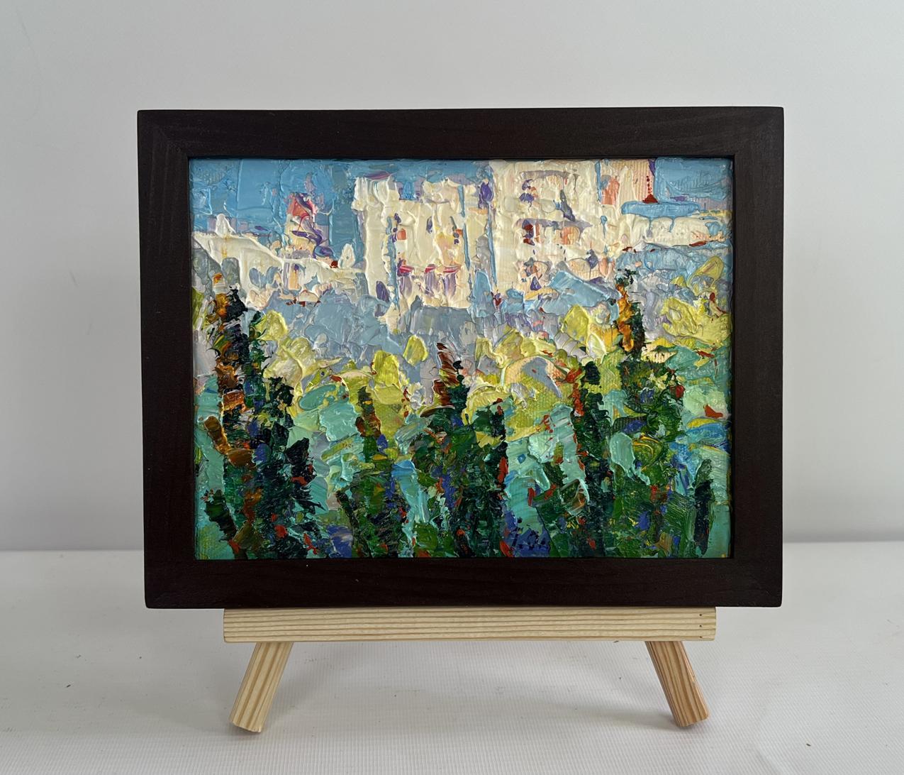Oil painting Sunny summer city by Oleksiy Ivanyuk, coastal town impasto