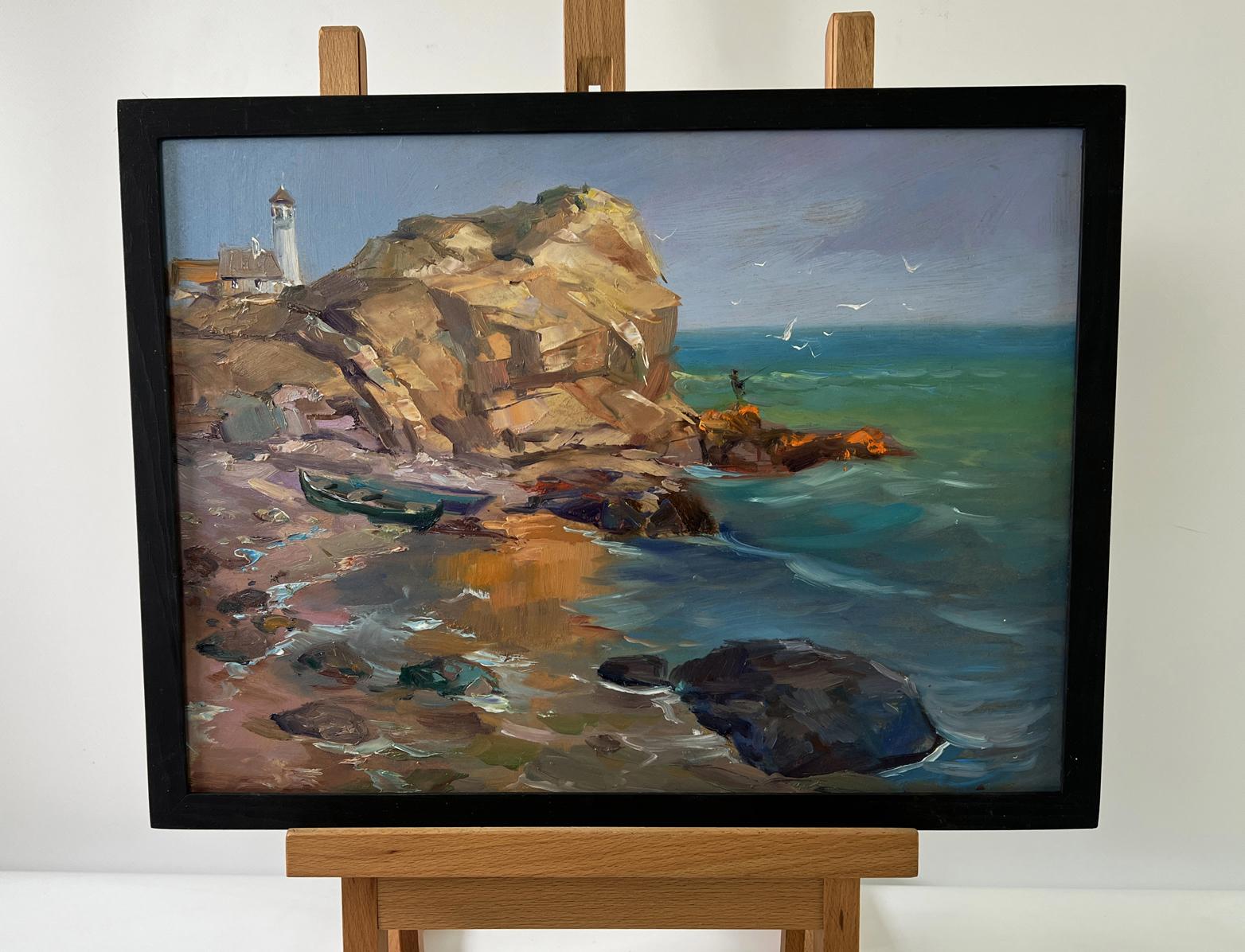 Oil painting Seashore with a boat by Yuriy Suprunchuk coastal scene