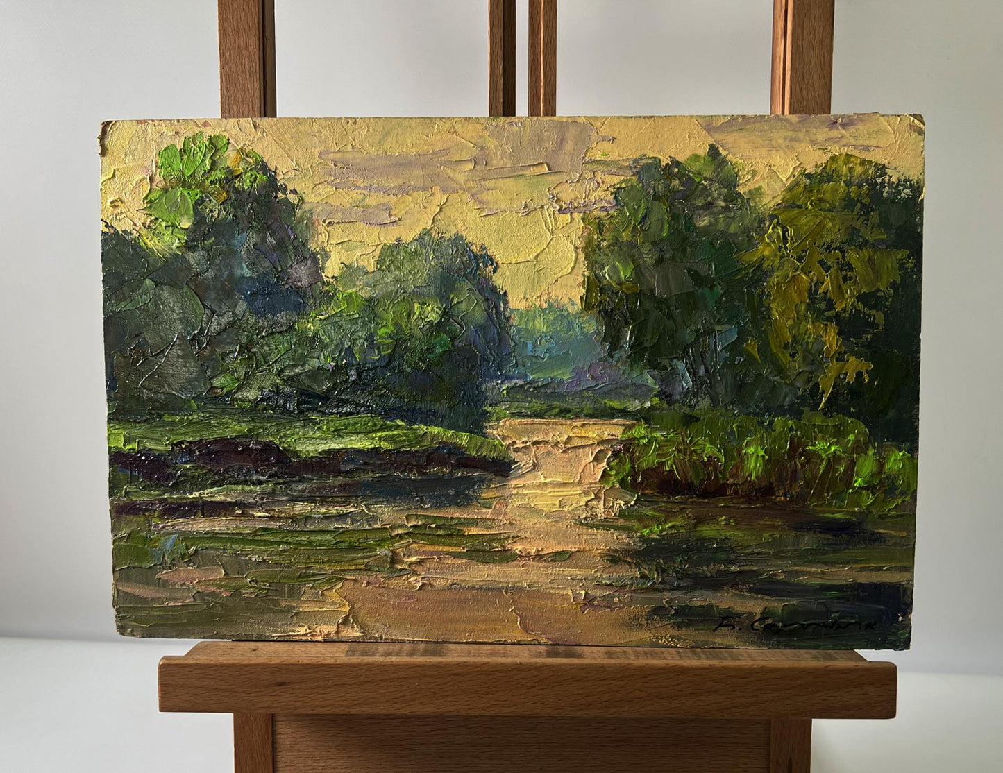 Oil painting Spring sunset over the river by Boris Serdyuk